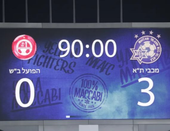 לוח התוצאות בסיום המשחק בין הפועל באר שבע למכבי תל אביב