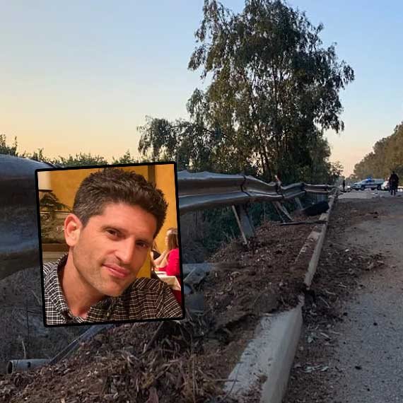 זירת התאונה; בתמונה הקטנה: תומר ויינשטיין ז"ל